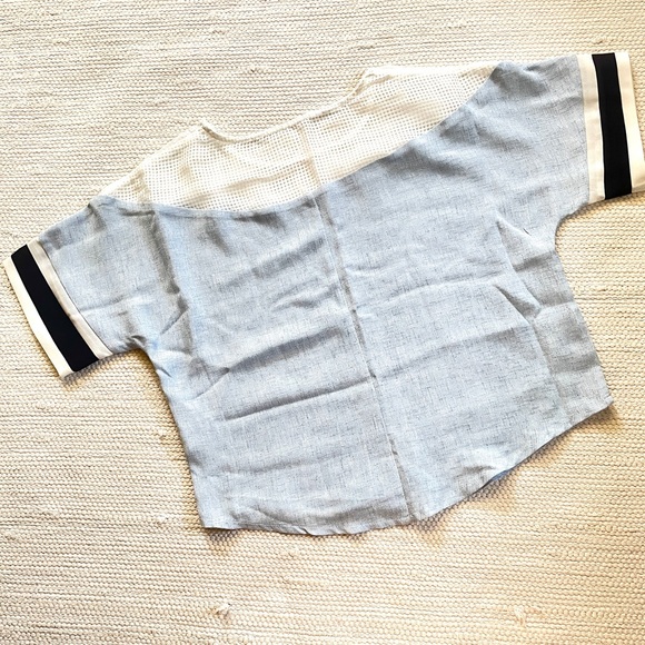 Korean Fashion Real Coco Linen Blend Crew Neck Short Sleeve Blouse Light Blue - Picture 3 of 6